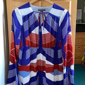 Asymmetrical print Bell Sleeve Empire Mini Dress